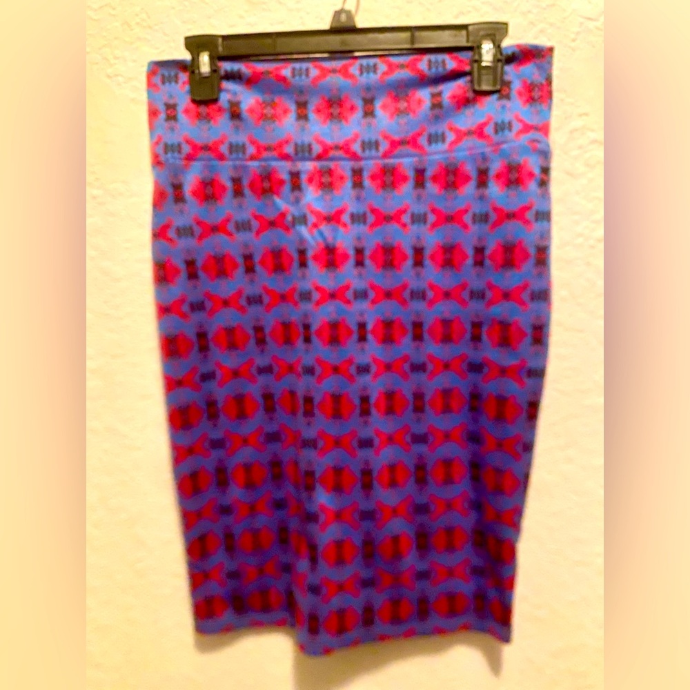 LuLaRoe Blue and Red Midi Pencil Skirt for Casual Wear